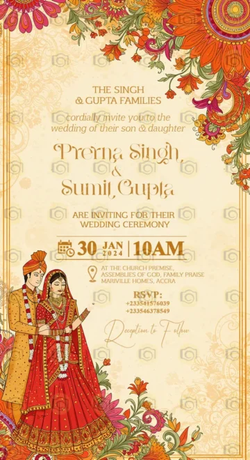 Elegant Indian Wedding Invitation Card Showcasing Intricate Patterns And Rich Colors, Symbolizing Cultural Heritage